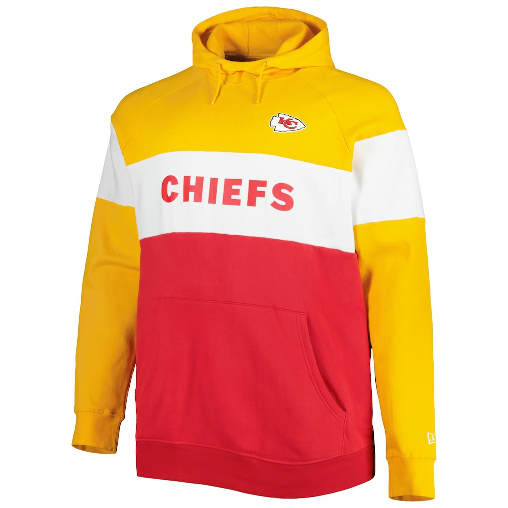 Kansas City Chiefs New Era Big & Tall Current Colorblock Raglan Fleece Pullover Hoodie - Red/Gold Hoodies