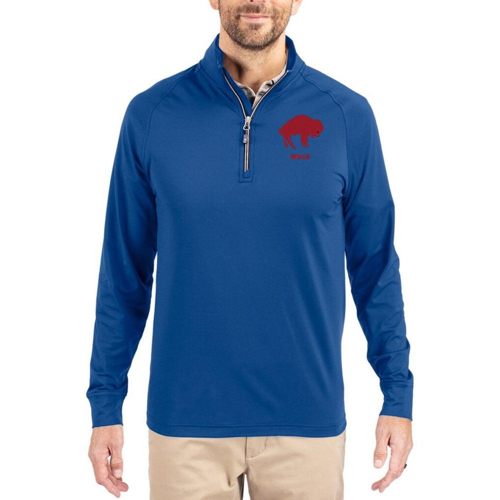 Buffalo Bills Cutter & Buck Adapt Eco Knit Stretch Recycled Big & Tall Quarter-Zip Throwback Pullover Top - Royal Pullover