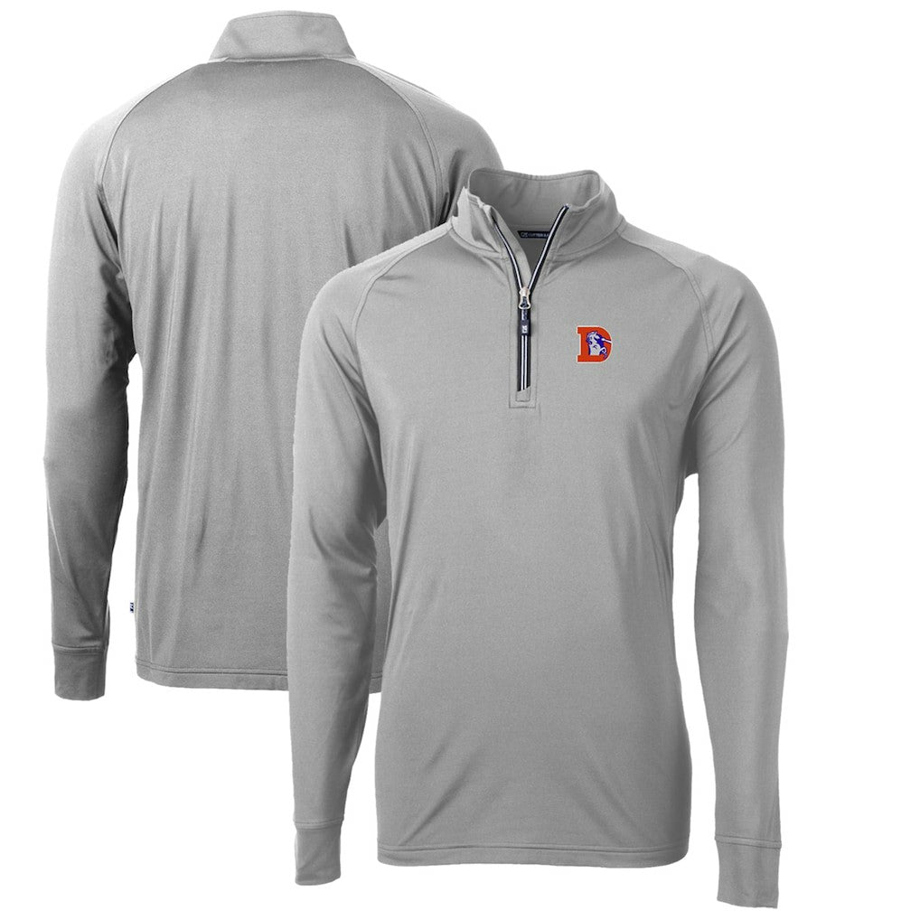 Denver Broncos Cutter & Buck Adapt Eco Knit Stretch Recycled Big & Tall Quarter-Zip Throwback Pullover Top - Gray Pullover