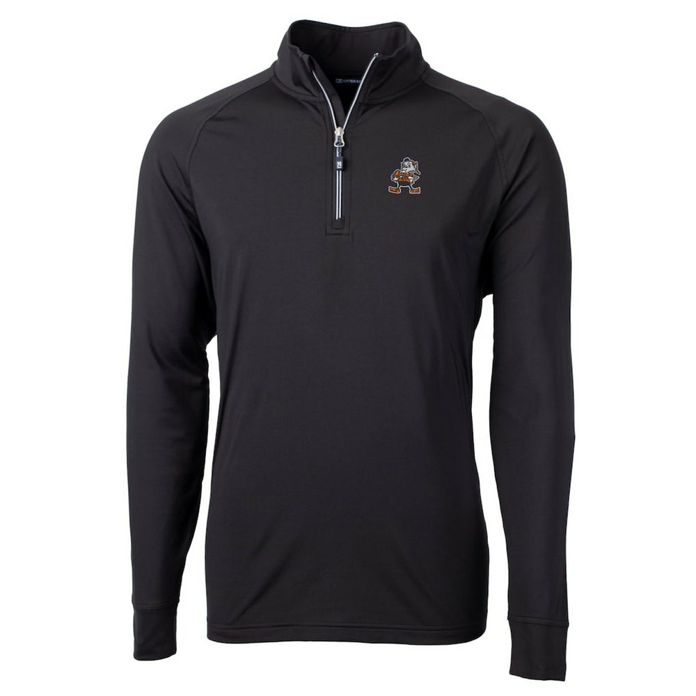 Cleveland Browns Cutter & Buck Adapt Eco Knit Stretch Recycled Big & Tall Quarter-Zip Throwback Pullover Top - Black Pullover