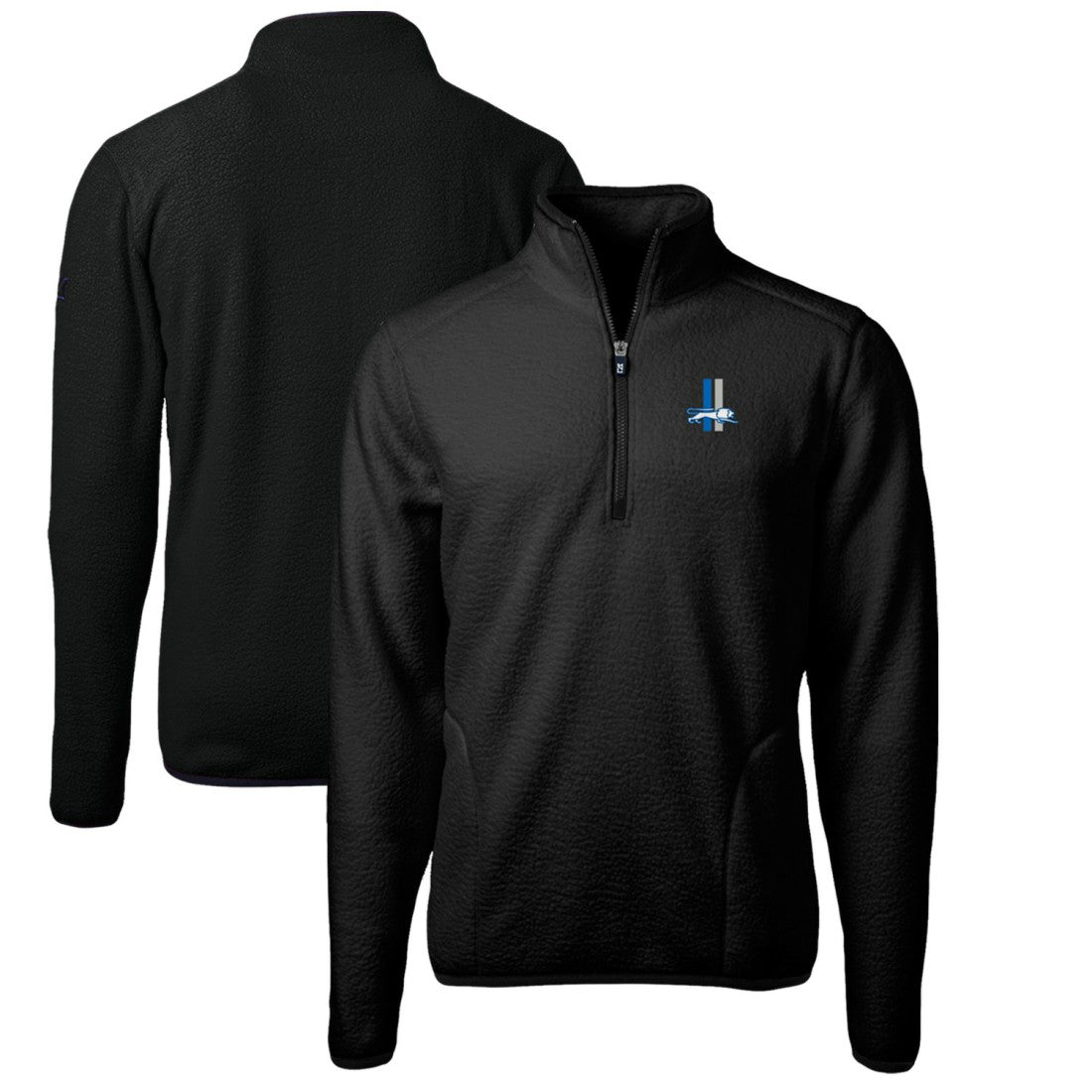 Detroit Lions Cutter & Buck Cascade Eco Sherpa Fleece Big & Tall Quarter-Zip Throwback Jacket - Black Jackets