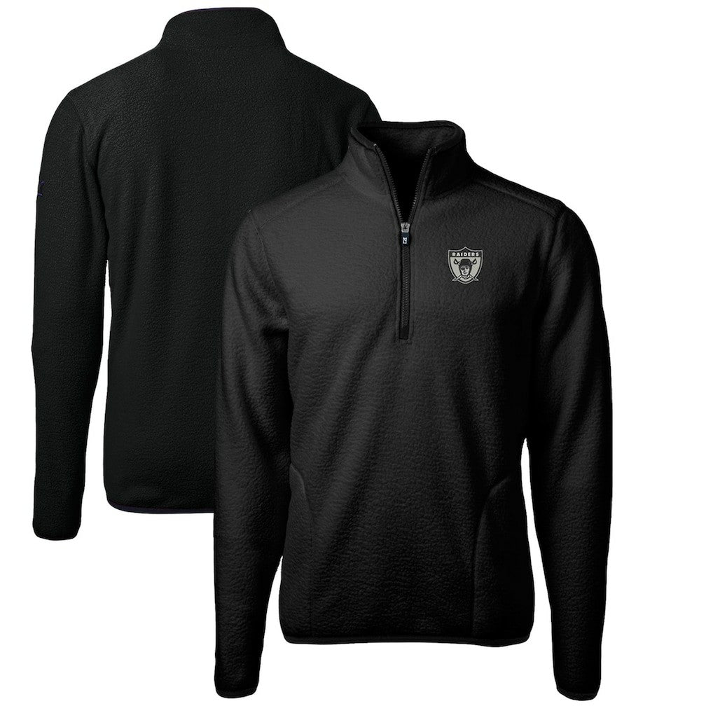 Las Vegas Raiders Cutter & Buck Cascade Eco Sherpa Fleece Big & Tall Quarter-Zip Throwback Jacket - Black Jackets