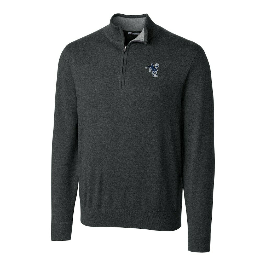 Indianapolis Colts Cutter & Buck Throwback Logo Lakemont Tri-Blend Big & Tall Quarter-Zip Pullover Sweater - Heather Charcoal Pullover