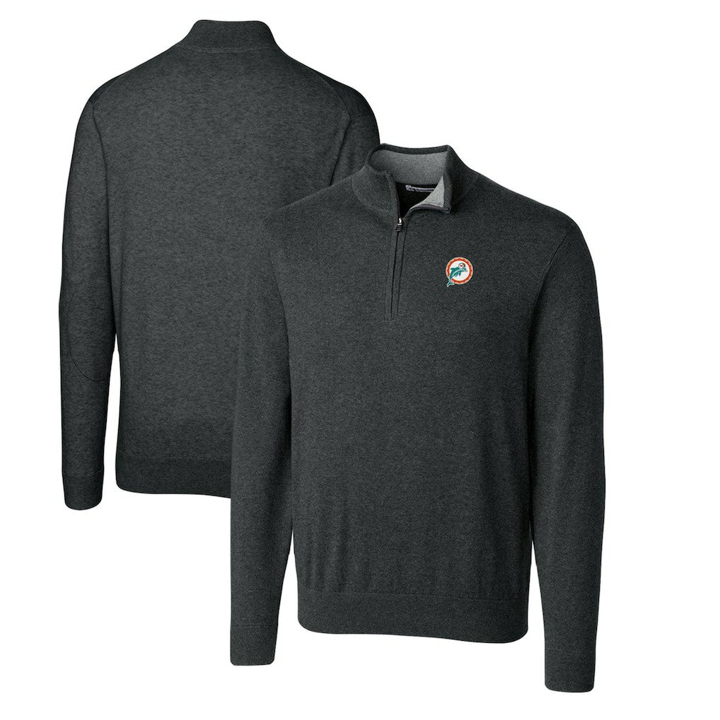 Miami Dolphins Cutter & Buck Throwback Logo Lakemont Tri-Blend Big & Tall Quarter-Zip Pullover Sweater - Heather Charcoal Pullover