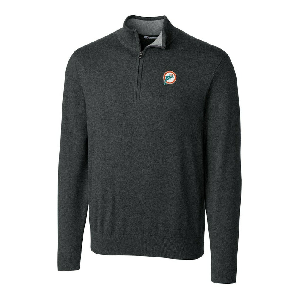 Miami Dolphins Cutter & Buck Throwback Logo Lakemont Tri-Blend Big & Tall Quarter-Zip Pullover Sweater - Heather Charcoal Pullover