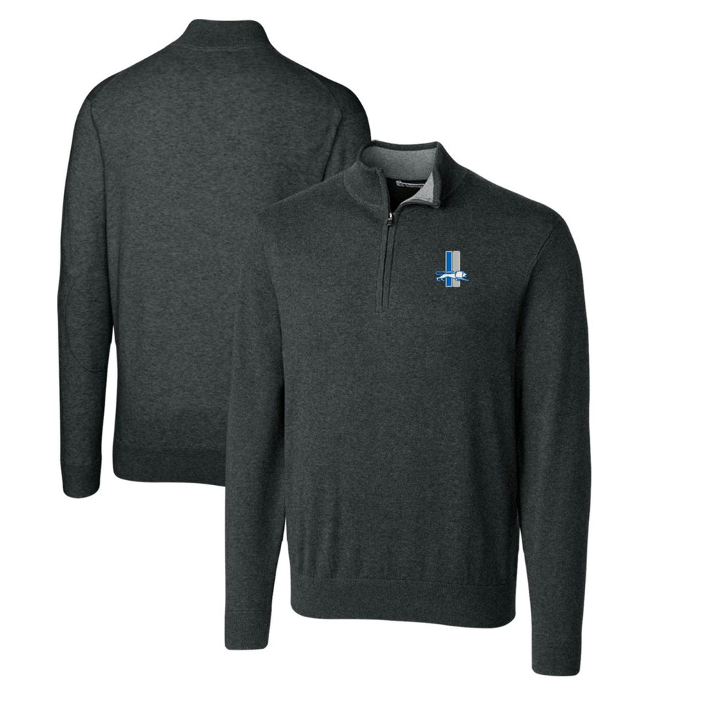 Detroit Lions Cutter & Buck Throwback Logo Lakemont Tri-Blend Big & Tall Quarter-Zip Pullover Sweater - Heather Charcoal Pullover