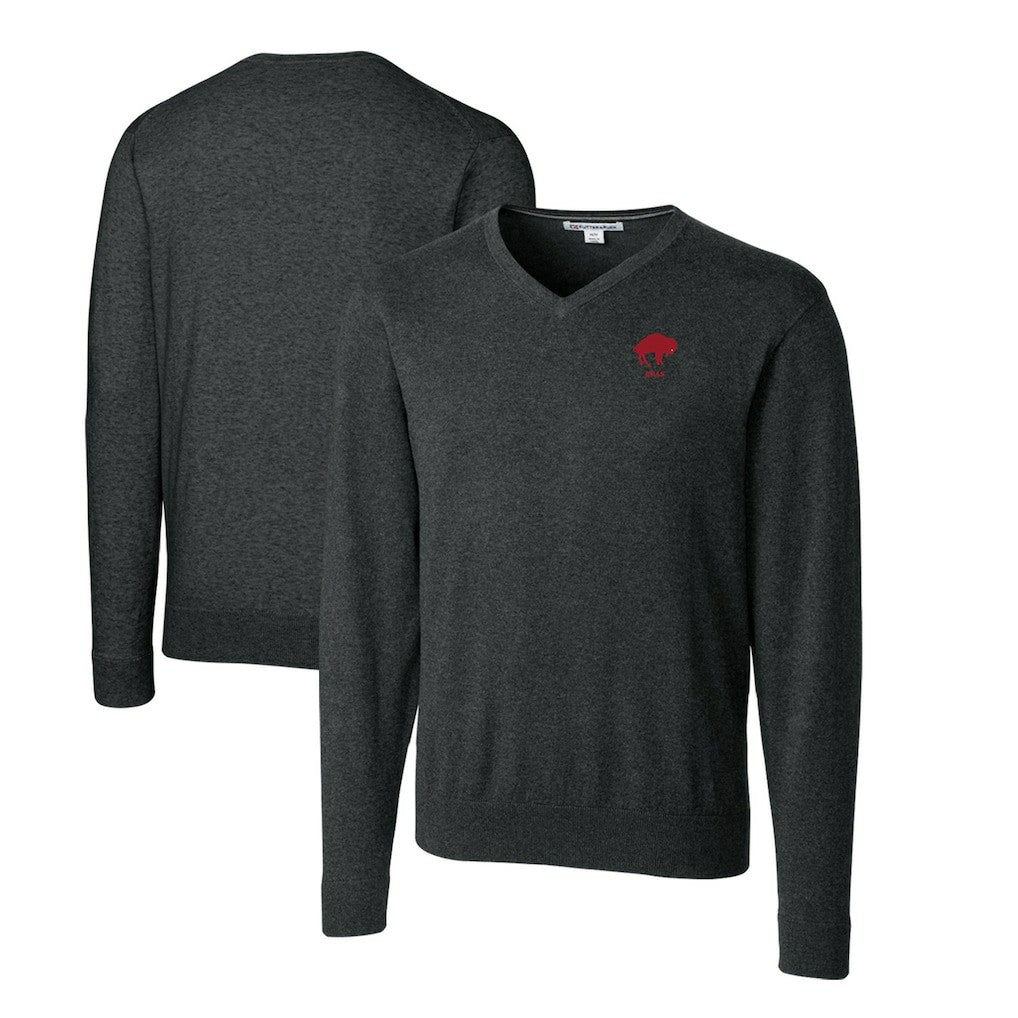 Buffalo Bills Cutter & Buck Throwback Logo Lakemont Tri-Blend Big & Tall V-Neck Pullover Sweater - Heather Charcoal Pullover