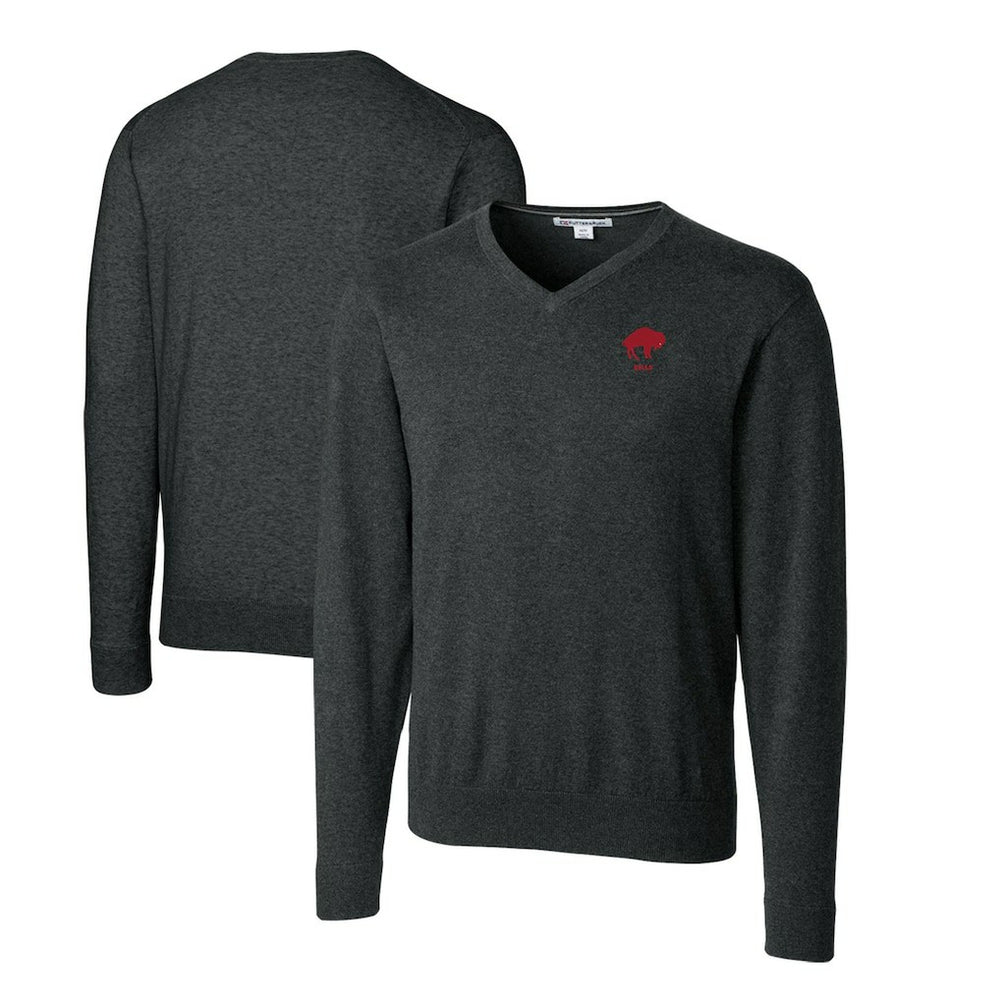 Buffalo Bills Cutter & Buck Throwback Logo Lakemont Tri-Blend Big & Tall V-Neck Pullover Sweater - Heather Charcoal Pullover
