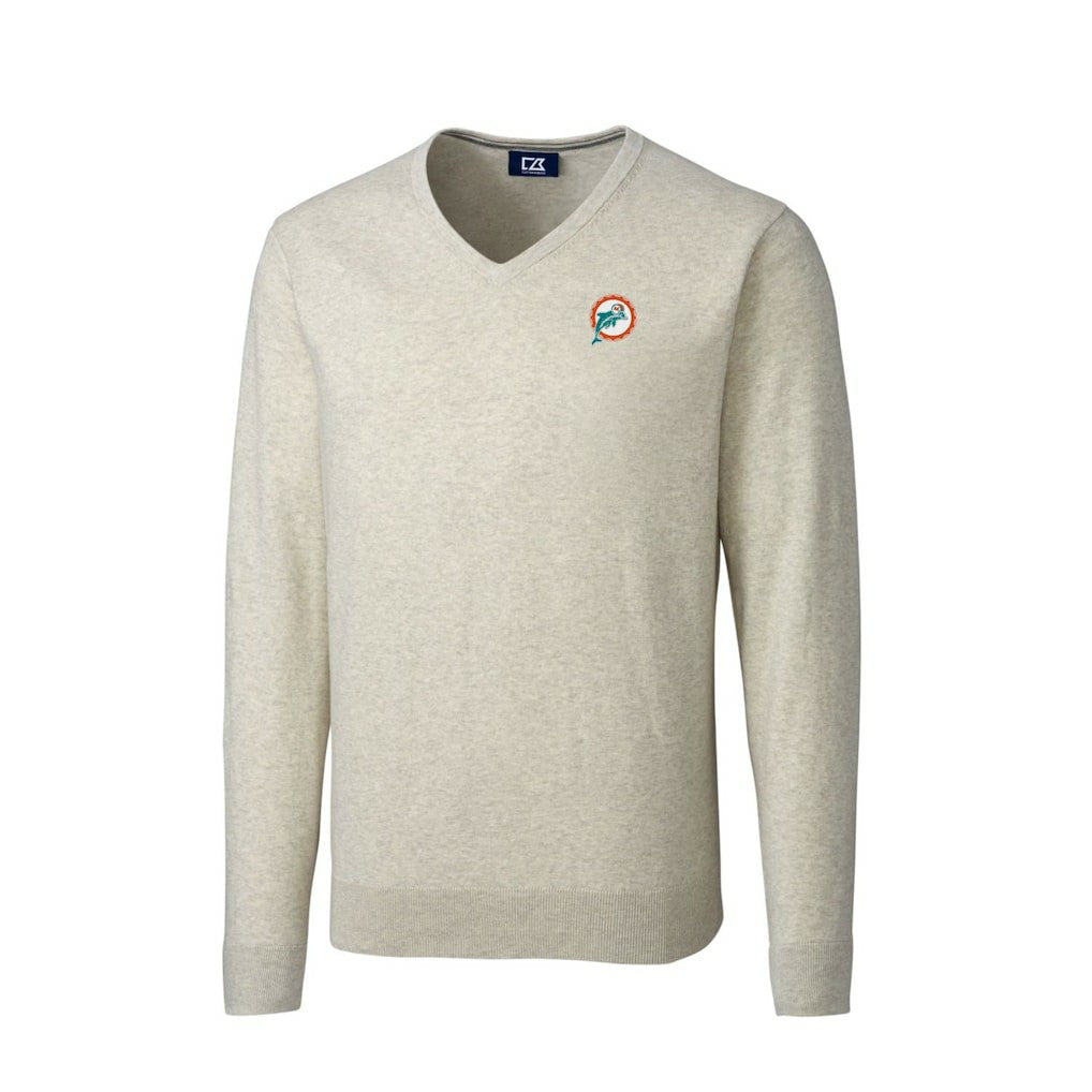 Miami Dolphins Cutter & Buck Throwback Logo Lakemont Tri-Blend Big & Tall V-Neck Pullover Sweater - Oatmeal Pullover