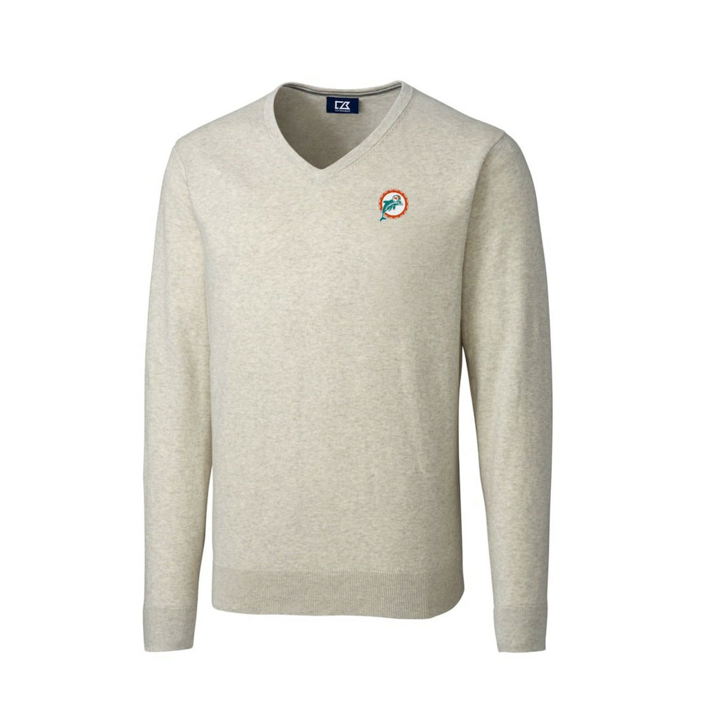 Miami Dolphins Cutter & Buck Throwback Logo Lakemont Tri-Blend Big & Tall V-Neck Pullover Sweater - Oatmeal Pullover