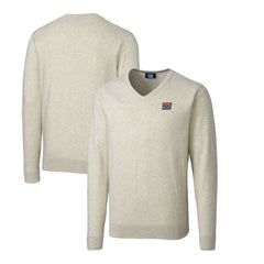 New York Giants Cutter & Buck Throwback Logo Lakemont Tri-Blend Big & Tall V-Neck Pullover Sweater - Oatmeal Pullover