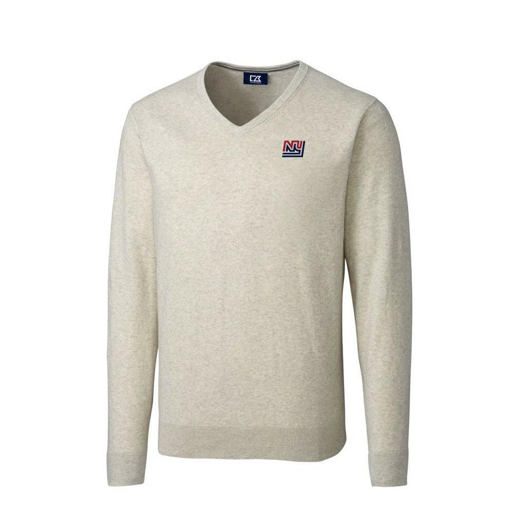 New York Giants Cutter & Buck Throwback Logo Lakemont Tri-Blend Big & Tall V-Neck Pullover Sweater - Oatmeal Pullover