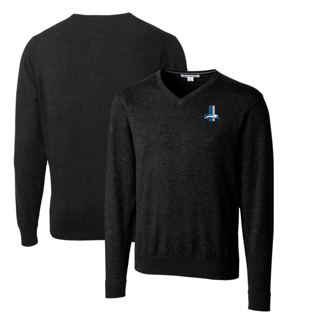Detroit Lions Cutter & Buck Throwback Logo Lakemont Tri-Blend Big & Tall V-Neck Pullover Sweater - Black Pullover