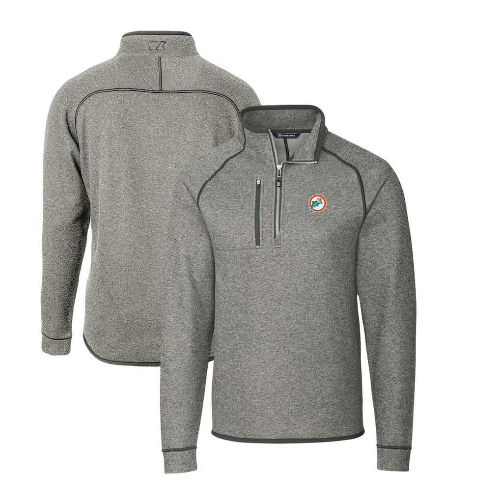 Miami Dolphins Cutter & Buck Mainsail Sweater-Knit Big & Tall Half-Zip Pullover Jacket - Heather Gray Pullover