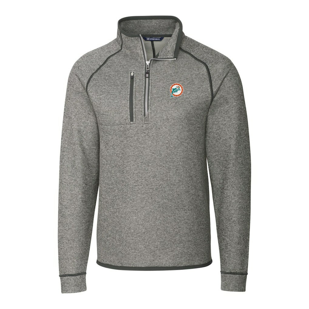 Miami Dolphins Cutter & Buck Mainsail Sweater-Knit Big & Tall Half-Zip Pullover Jacket - Heather Gray Pullover