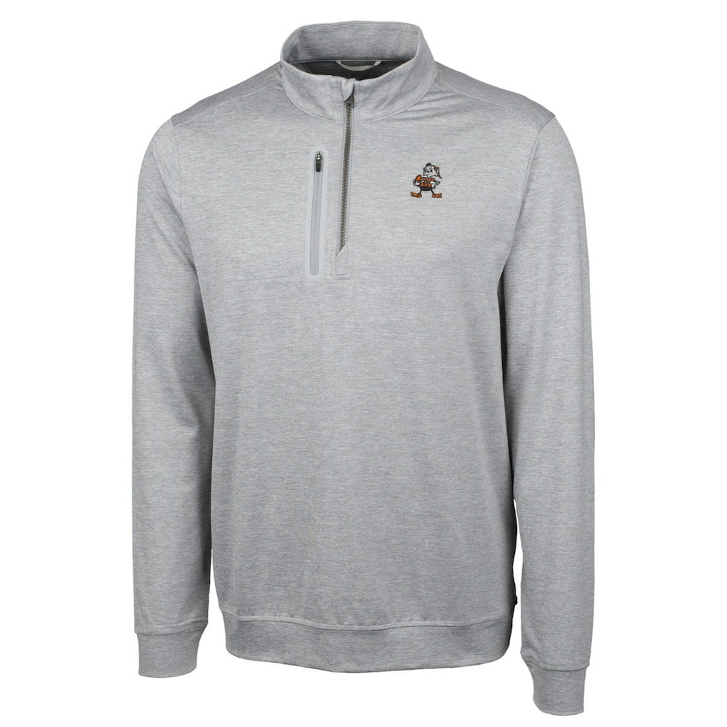 Cleveland Browns Cutter & Buck Stealth Heathered Big & Tall Throwback Logo Quarter-Zip Pullover Top - Gray Pullover