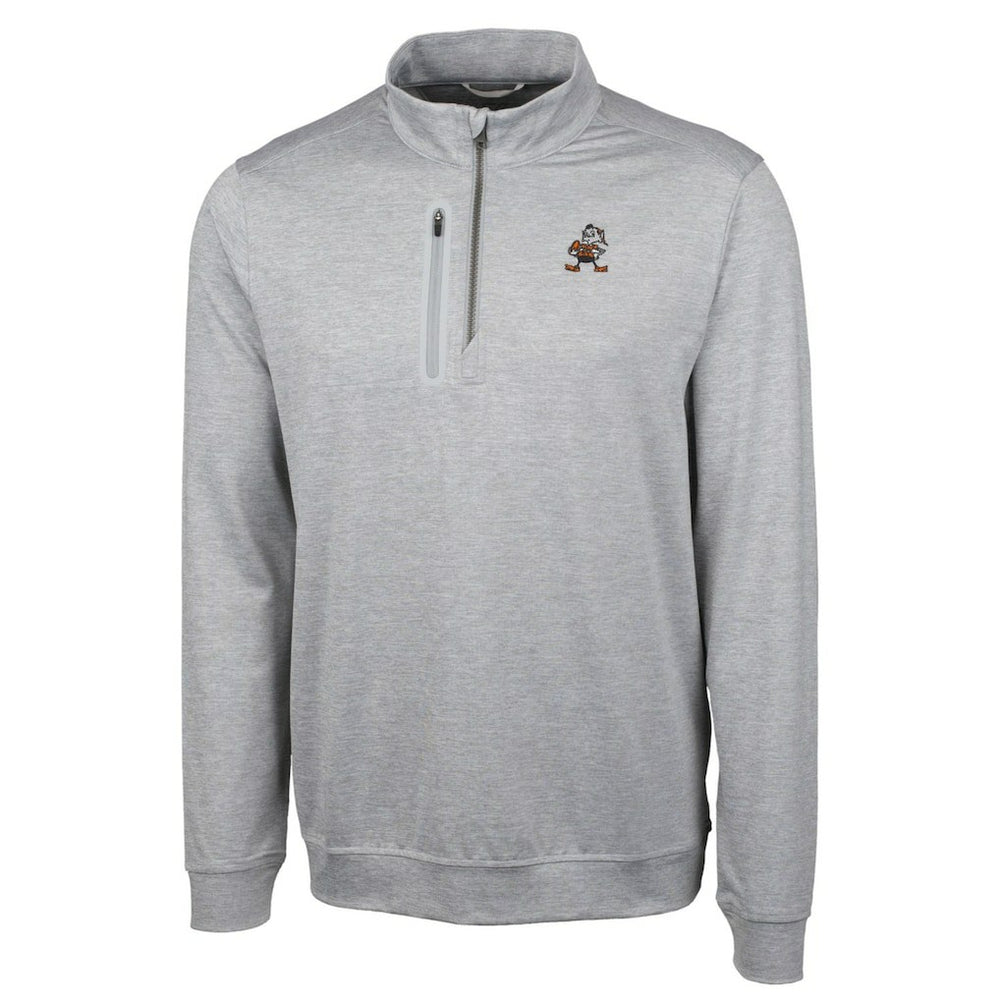 Cleveland Browns Cutter & Buck Stealth Heathered Big & Tall Throwback Logo Quarter-Zip Pullover Top - Gray Pullover
