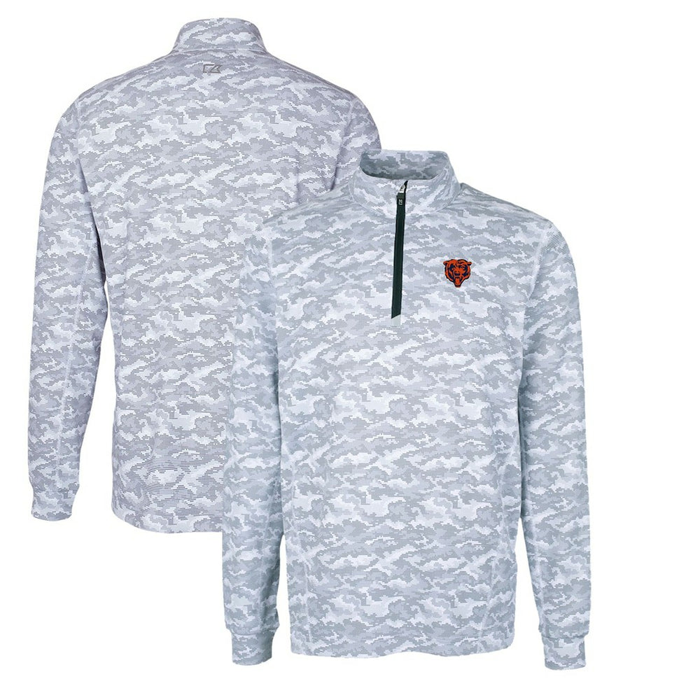 Chicago Bears Cutter & Buck Throwback Logo Big & Tall Traverse Camo Print Stretch Quarter-Zip Pullover Top - Charcoal Pullover