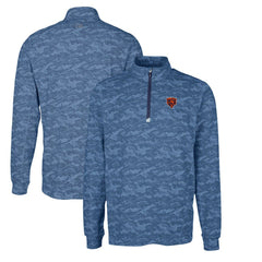Chicago Bears Cutter & Buck Throwback Logo Big & Tall Traverse Camo Print Stretch Quarter-Zip Pullover Top - Navy Pullover