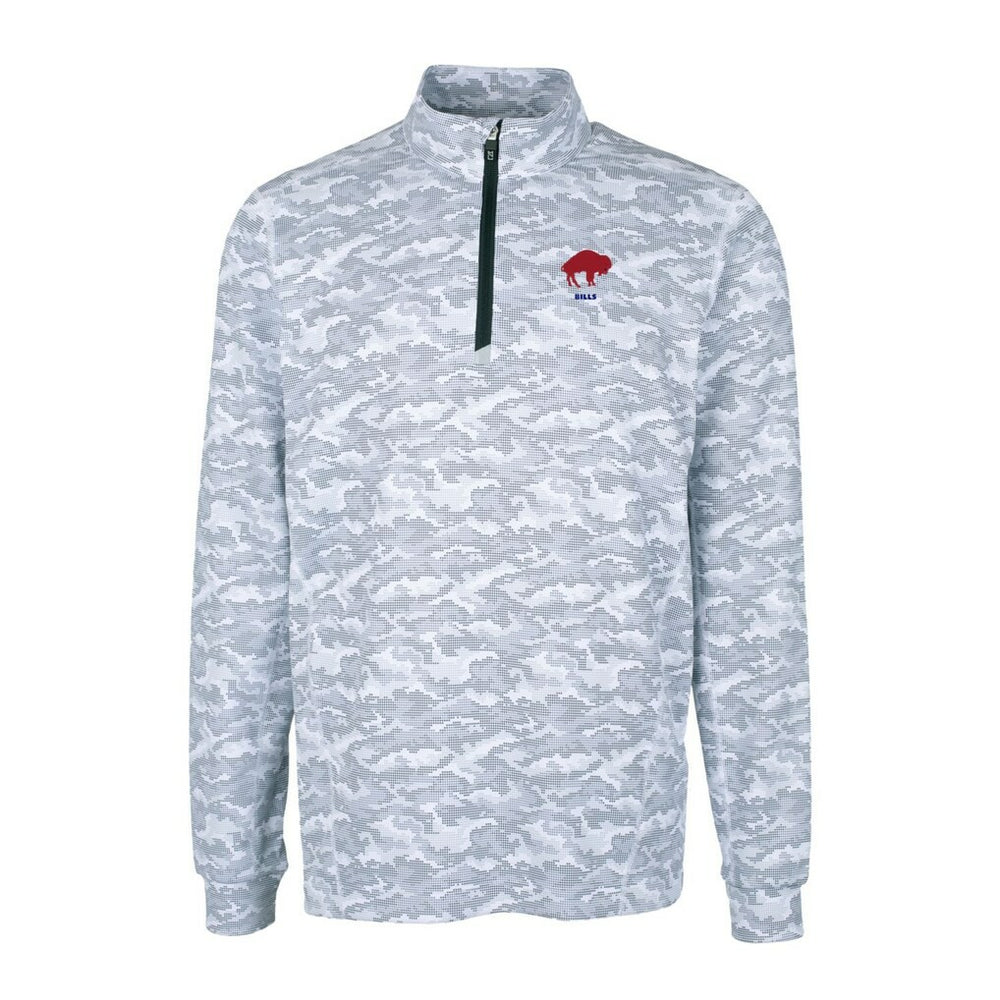 Buffalo Bills Cutter & Buck Throwback Logo Big & Tall Traverse Camo Print Stretch Quarter-Zip Pullover Top - Charcoal Pullover