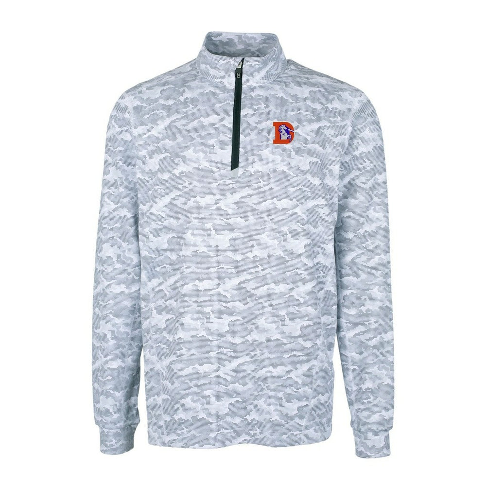 Denver Broncos Cutter & Buck Throwback Logo Big & Tall Traverse Camo Print Stretch Quarter-Zip Pullover Top - Charcoal Pullover
