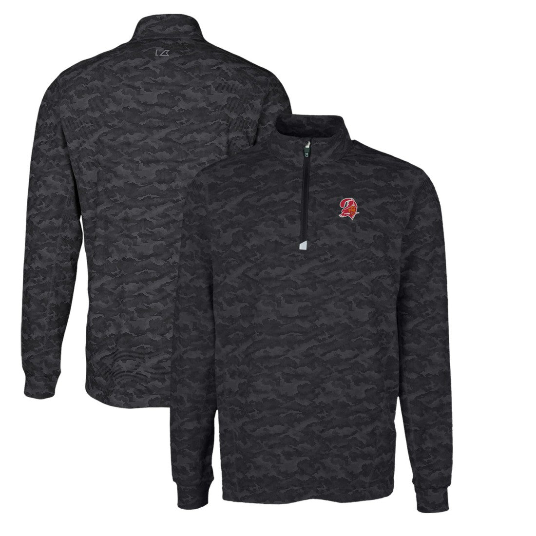 Tampa Bay Buccaneers Cutter & Buck Throwback Logo Big & Tall Traverse Camo Print Stretch Quarter-Zip Pullover Top - Black Pullover
