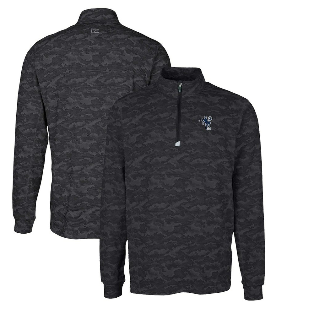 Indianapolis Colts Cutter & Buck Throwback Logo Big & Tall Traverse Camo Print Stretch Quarter-Zip Pullover Top - Black Pullover