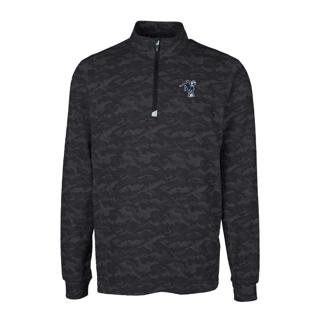 Indianapolis Colts Cutter & Buck Throwback Logo Big & Tall Traverse Camo Print Stretch Quarter-Zip Pullover Top - Black Pullover