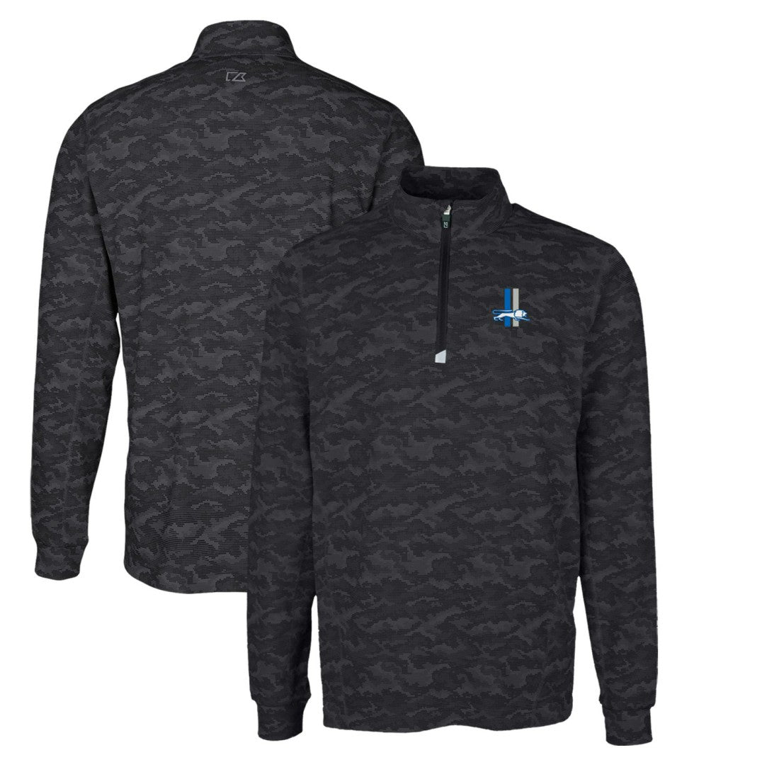 Detroit Lions Cutter & Buck Throwback Logo Big & Tall Traverse Camo Print Stretch Quarter-Zip Pullover Top - Black Pullover