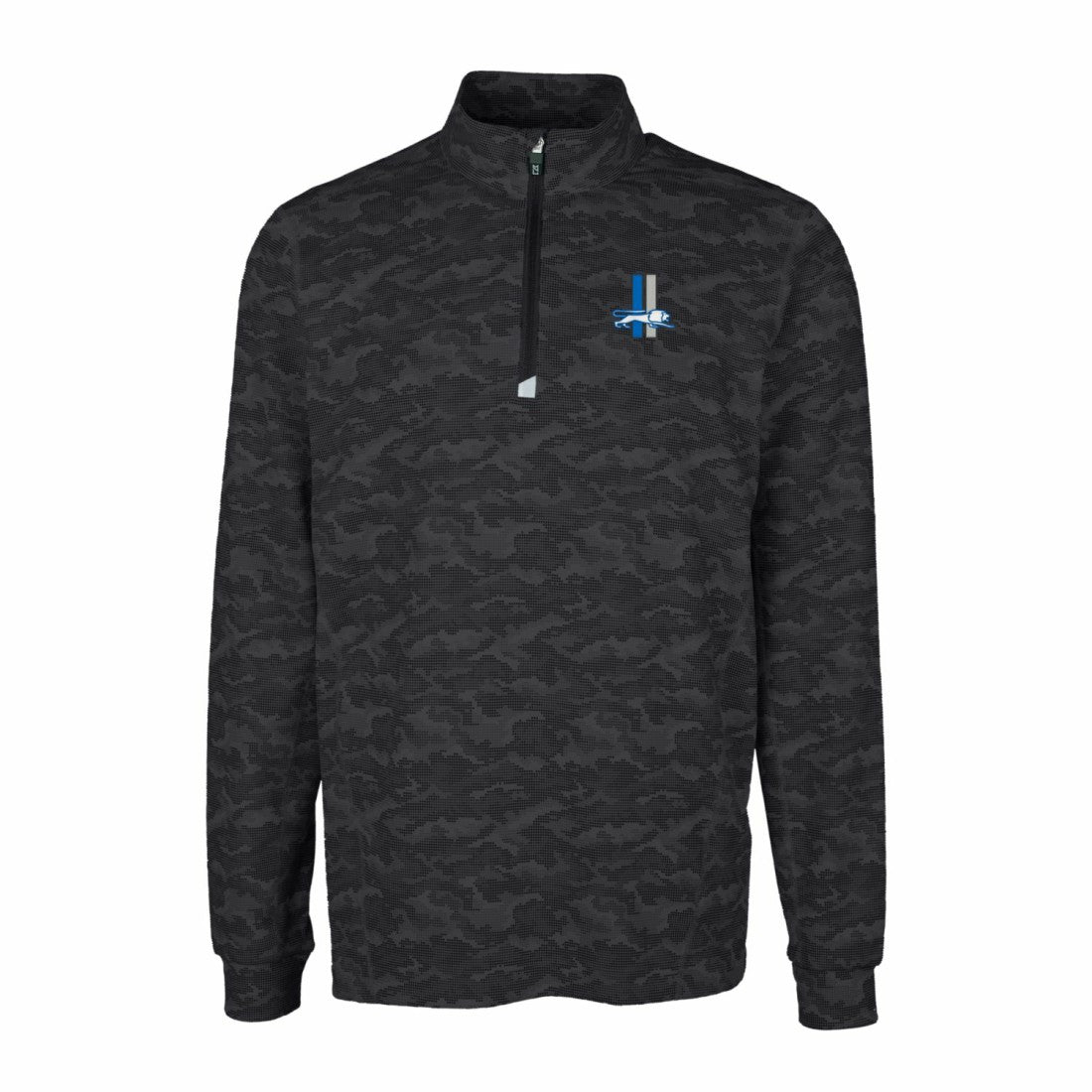 Detroit Lions Cutter & Buck Throwback Logo Big & Tall Traverse Camo Print Stretch Quarter-Zip Pullover Top - Black Pullover