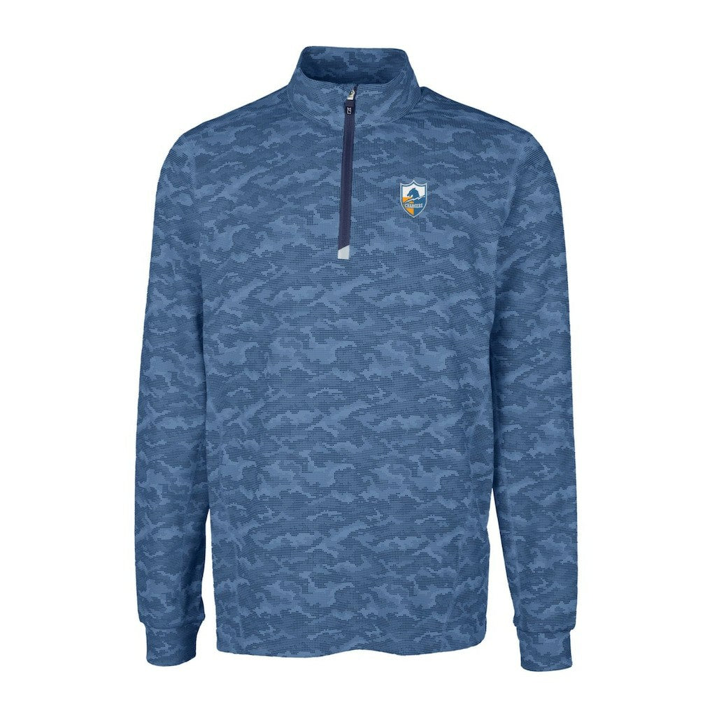 Los Angeles Chargers Cutter & Buck Throwback Logo Big & Tall Traverse Camo Print Stretch Quarter-Zip Pullover Top - Navy Pullover