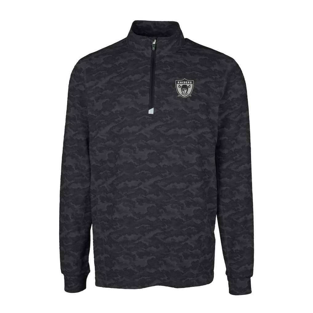 Las Vegas Raiders Cutter & Buck Throwback Logo Big & Tall Traverse Camo Print Stretch Quarter-Zip Pullover Top - Black Pullover