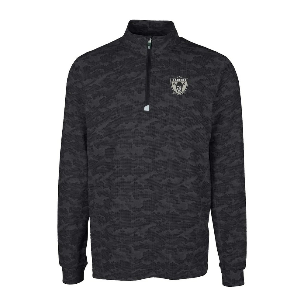 Las Vegas Raiders Cutter & Buck Throwback Logo Big & Tall Traverse Camo Print Stretch Quarter-Zip Pullover Top - Black Pullover