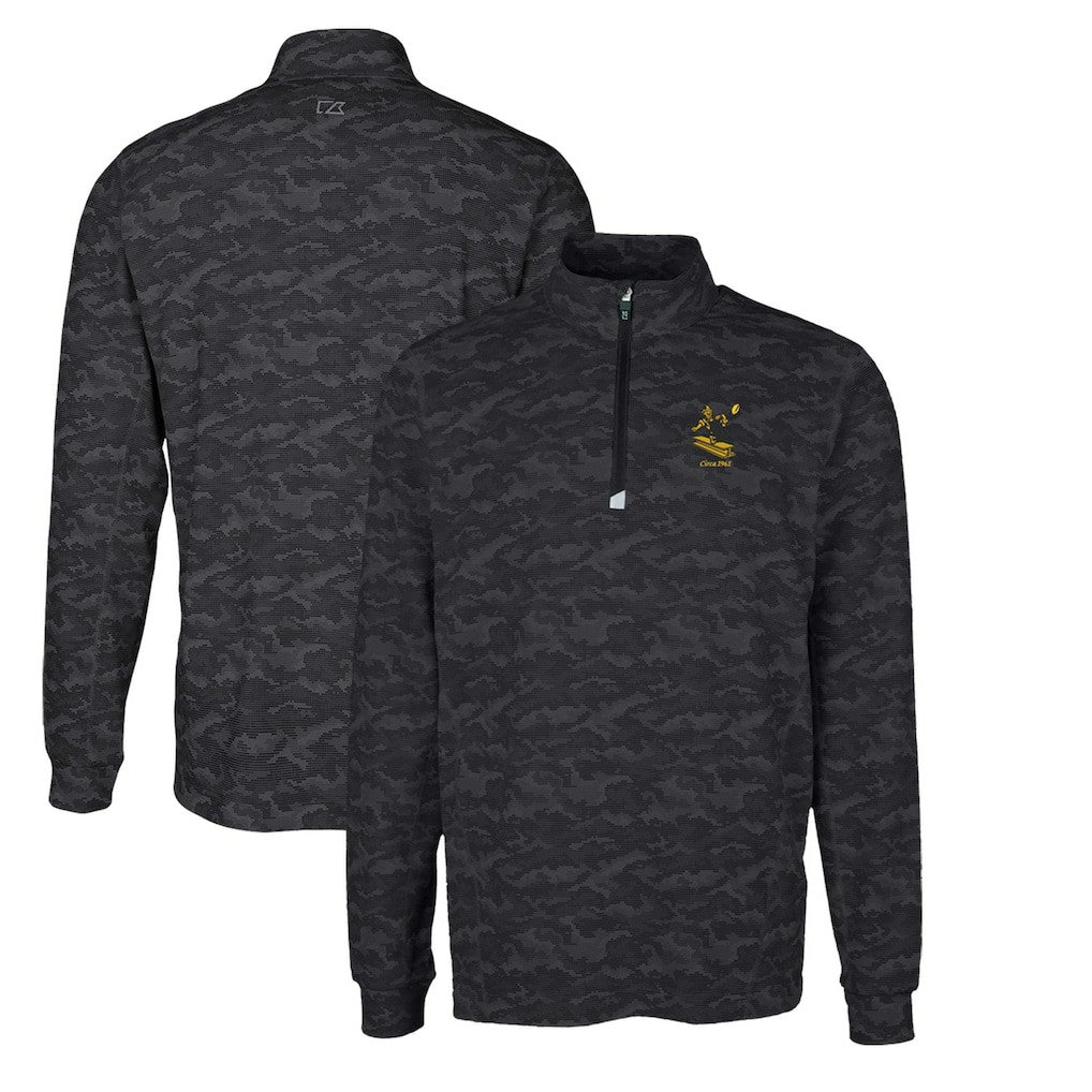 Pittsburgh Steelers Cutter & Buck Throwback Logo Big & Tall Traverse Camo Print Stretch Quarter-Zip Pullover Top - Black Pullover