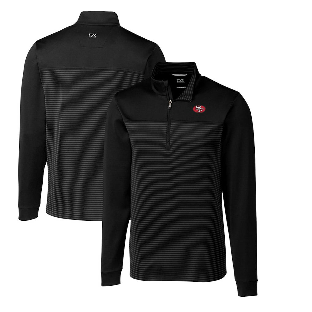 San Francisco 49ers Cutter & Buck Throwback Logo Traverse Stripe Stretch Quarter-Zip Big & Tall Pullover Top - Black Pullover