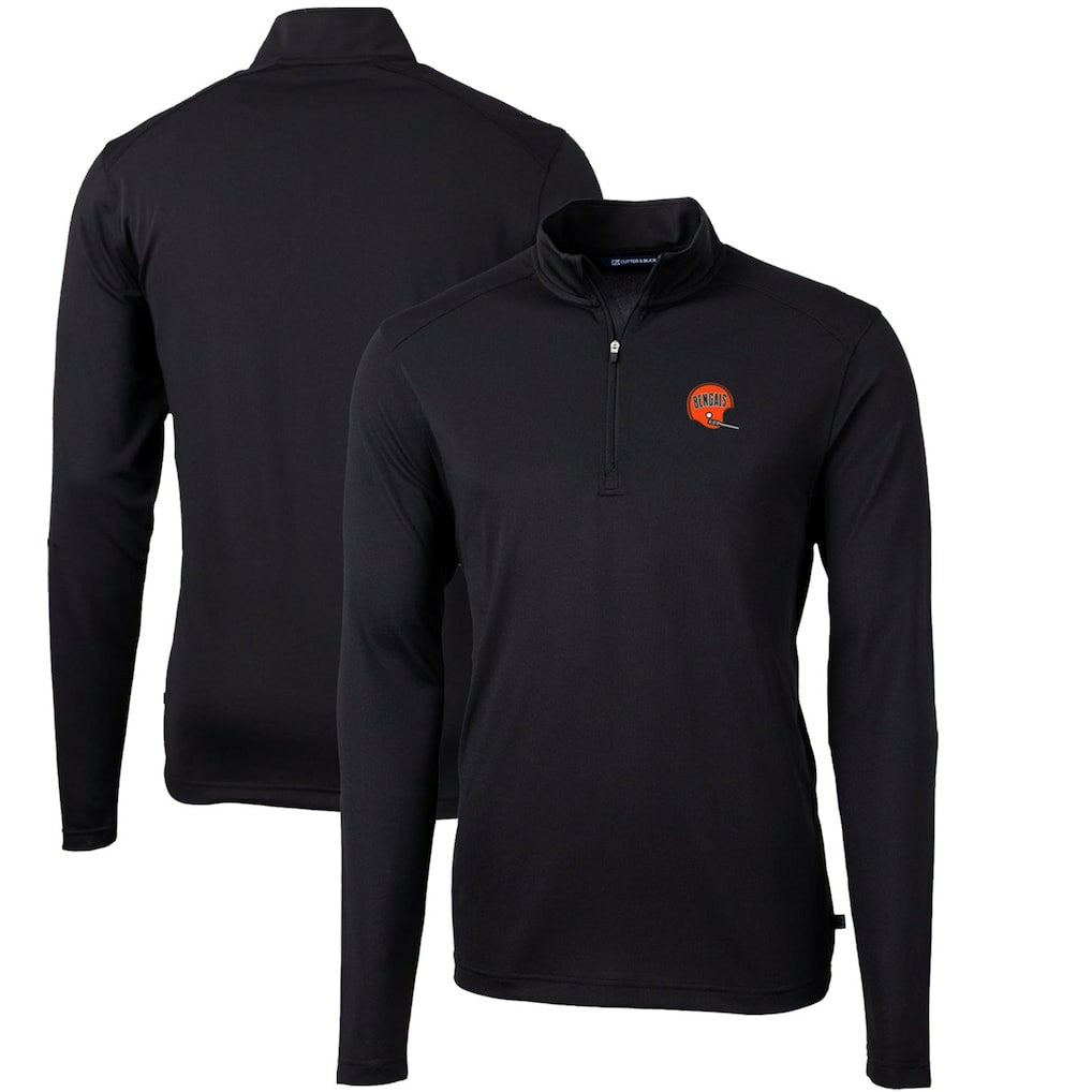 Cincinnati Bengals Cutter & Buck Throwback Logo Virtue Eco Pique Recycled Quarter-Zip Big & Tall Pullover Top - Black Pullover