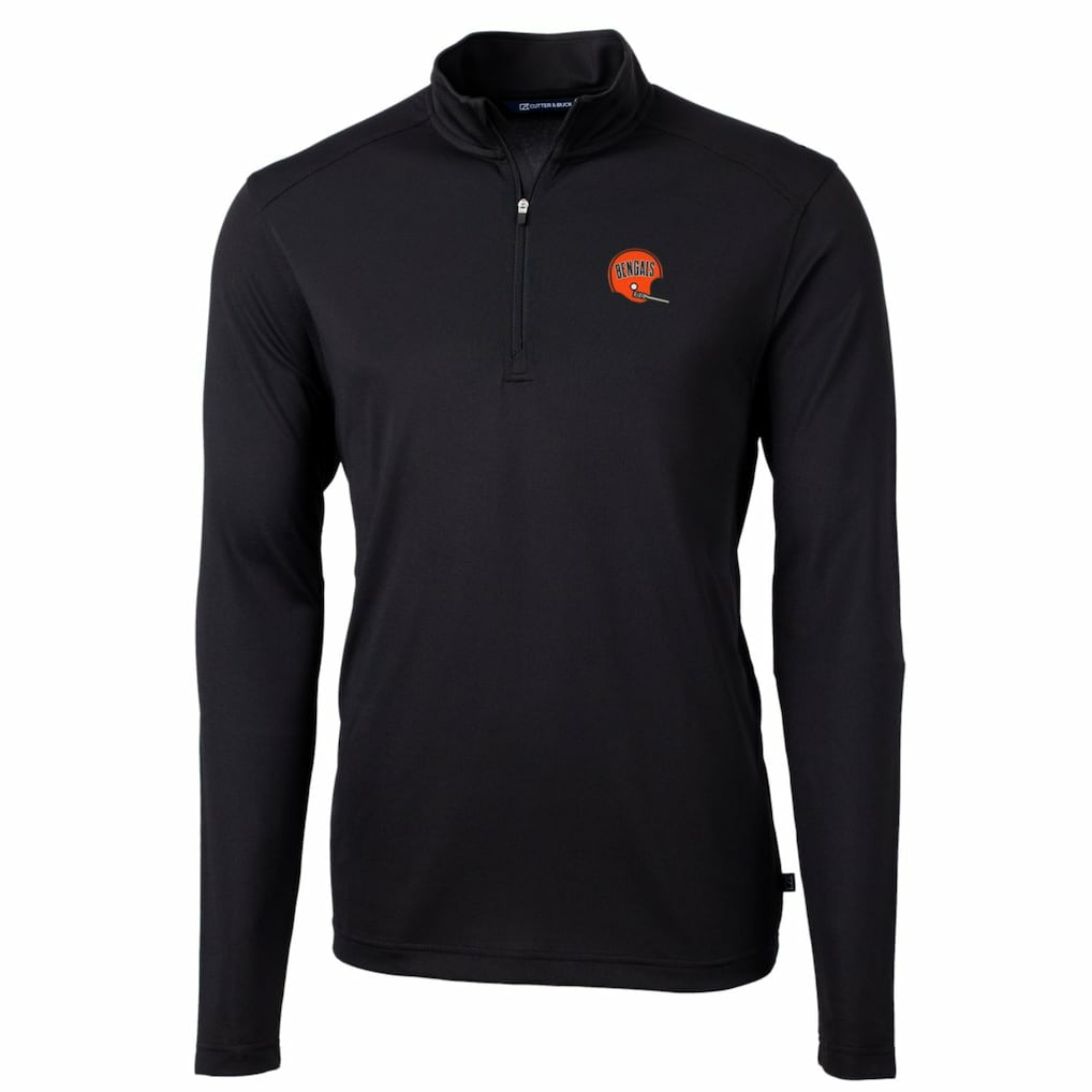 Cincinnati Bengals Cutter & Buck Throwback Logo Virtue Eco Pique Recycled Quarter-Zip Big & Tall Pullover Top - Black Pullover