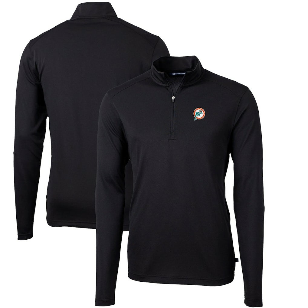 Miami Dolphins Cutter & Buck Throwback Logo Virtue Eco Pique Recycled Quarter-Zip Big & Tall Pullover Top - Black Pullover