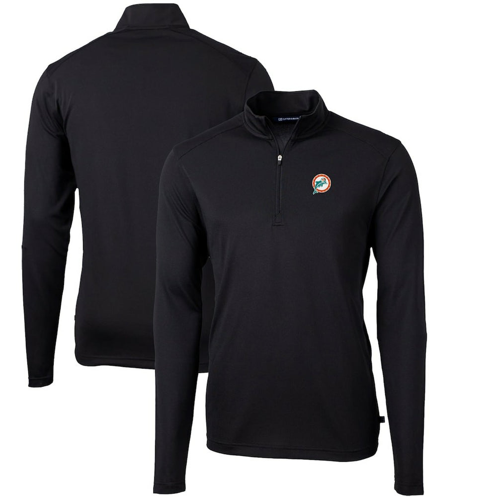 Miami Dolphins Cutter & Buck Throwback Logo Virtue Eco Pique Recycled Quarter-Zip Big & Tall Pullover Top - Black Pullover