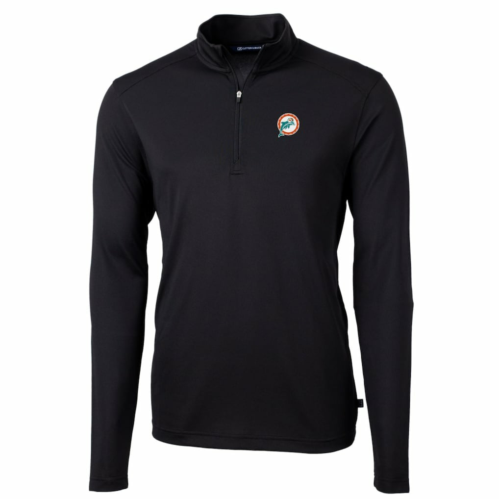 Miami Dolphins Cutter & Buck Throwback Logo Virtue Eco Pique Recycled Quarter-Zip Big & Tall Pullover Top - Black Pullover