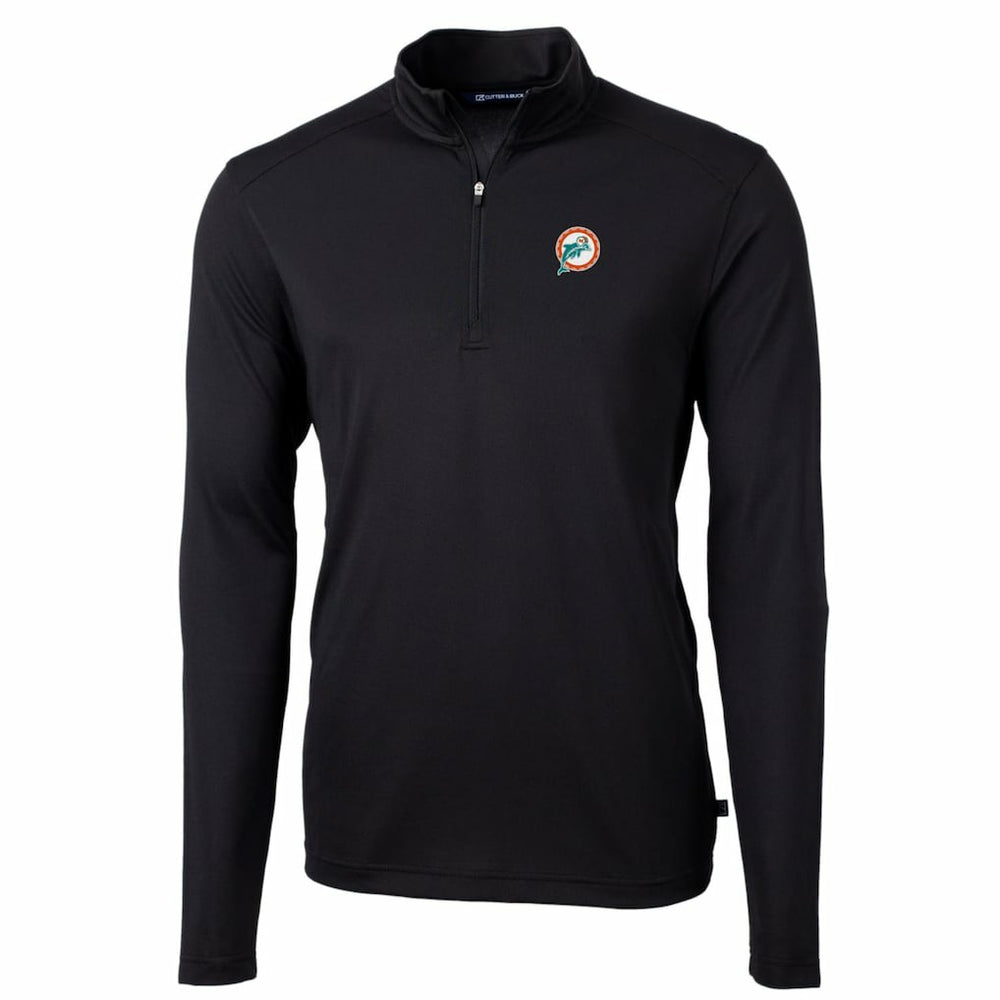 Miami Dolphins Cutter & Buck Throwback Logo Virtue Eco Pique Recycled Quarter-Zip Big & Tall Pullover Top - Black Pullover