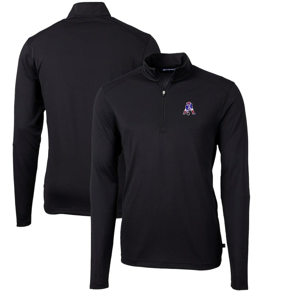 New England Patriots Cutter & Buck Throwback Logo Virtue Eco Pique Recycled Quarter-Zip Big & Tall Pullover Top - Black Pullover