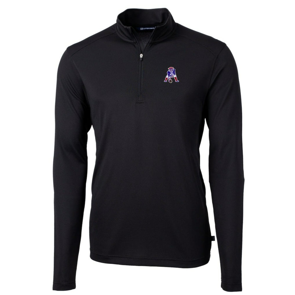 New England Patriots Cutter & Buck Throwback Logo Virtue Eco Pique Recycled Quarter-Zip Big & Tall Pullover Top - Black Pullover