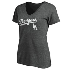 Los Angeles Dodgers Women's Team Lockup V-Neck T-Shirt - Charcoal T-shirts