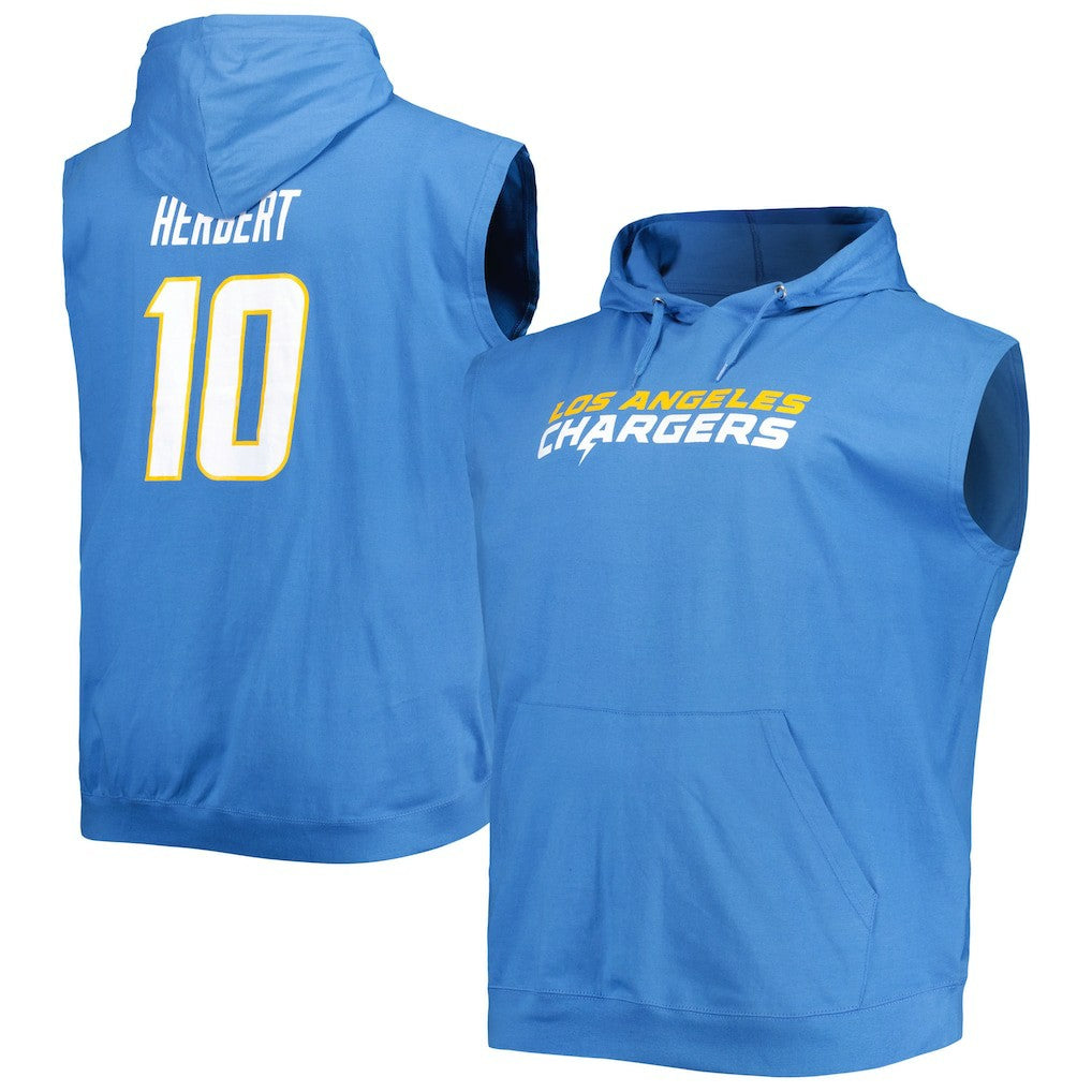 Justin Herbert Los Angeles Chargers Profile Big & Tall Muscle Pullover Hoodie - Powder Blue Hoodies