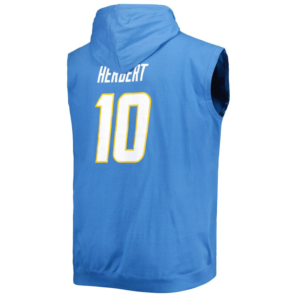 Justin Herbert Los Angeles Chargers Profile Big & Tall Muscle Pullover Hoodie - Powder Blue Hoodies
