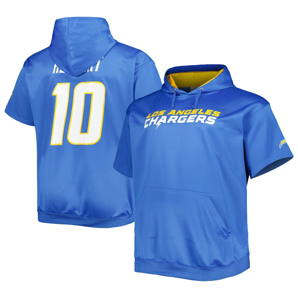 Justin Herbert Los Angeles Chargers Big & Tall Short Sleeve Pullover Hoodie - Powder Blue Hoodies