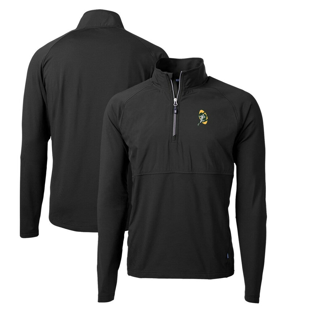 Green Bay Packers Cutter & Buck Adapt Eco Knit Hybrid Throwback Recycled Quarter-Zip Pullover - Black Pullover