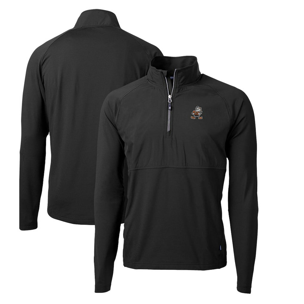 Cleveland Browns Cutter & Buck Adapt Eco Knit Hybrid Recycled Quarter-Zip Throwback Pullover Top - Black Pullover