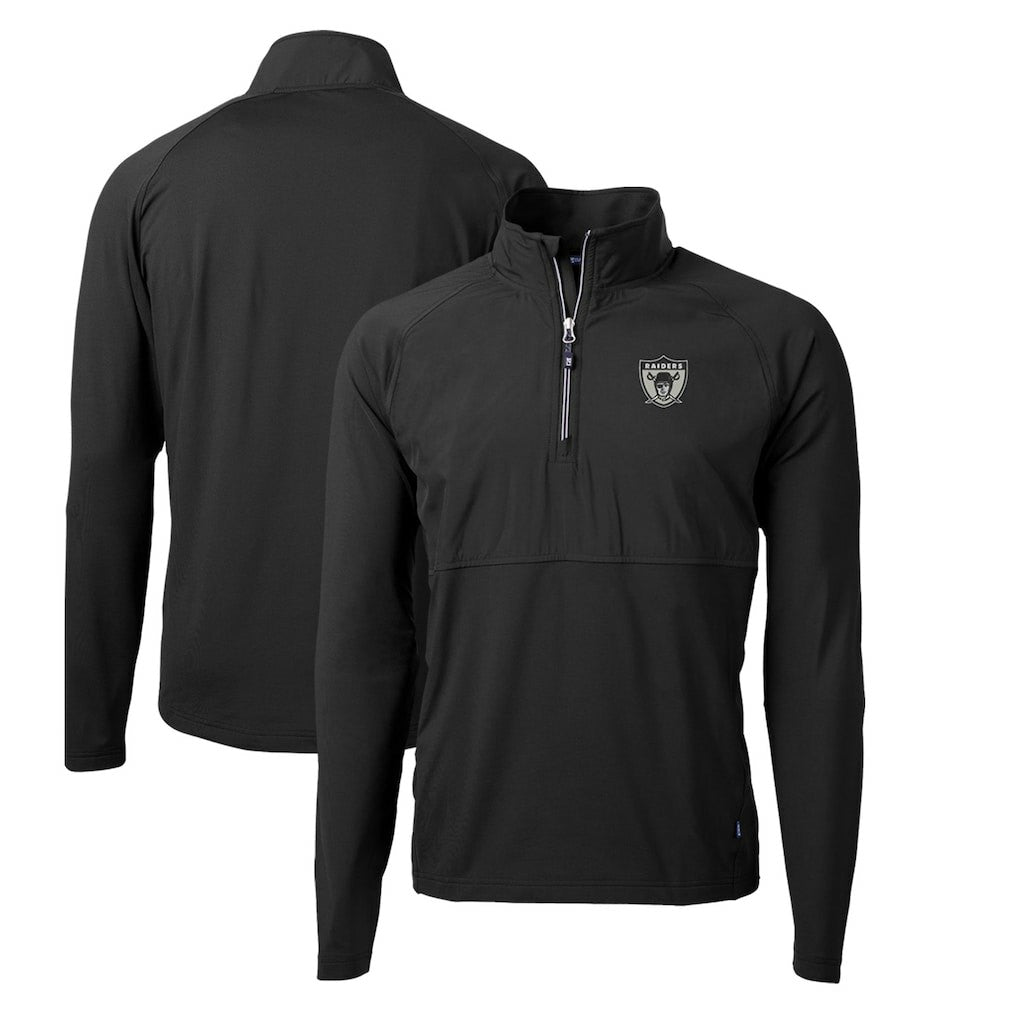 Las Vegas Raiders Cutter & Buck Adapt Eco Knit Hybrid Recycled Quarter-Zip Throwback Pullover Top - Black Pullover